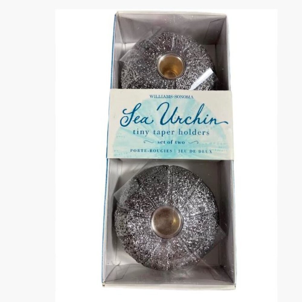 Williams Sonoma Sea Urchin Tiny Taper Holders One Pair Silvery New in Box (NIB)